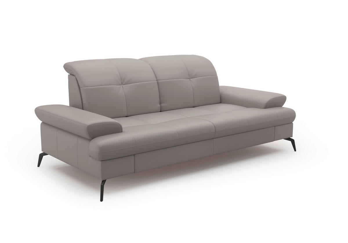 3-SITZER-SOFA in Echtleder Hellgrau  - Hellgrau/Schwarz, Konventionell, Leder/Metall (212/90/122cm) - Sit & More