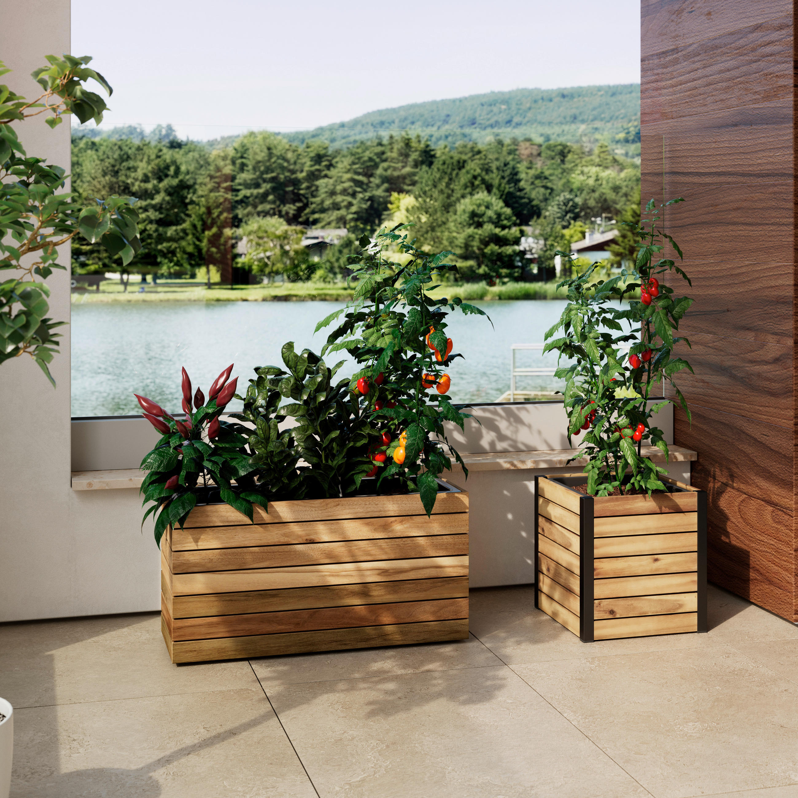 VYVÝŠENÝ ZÁHON  - barvy akácie, Moderní, kov/dřevo (32/34/32cm) - Bessagi Garden