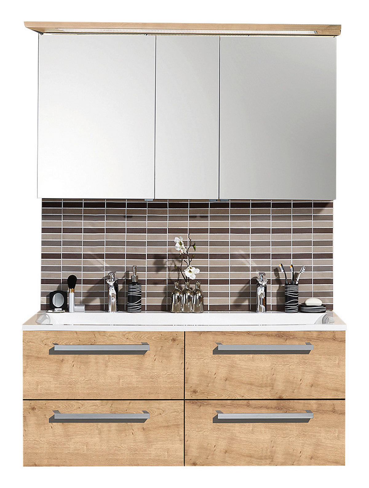 BADEZIMMER  in 140 cm  - Chromfarben/Eichefarben, Design, Glas/Holzwerkstoff (140cm) - Novel