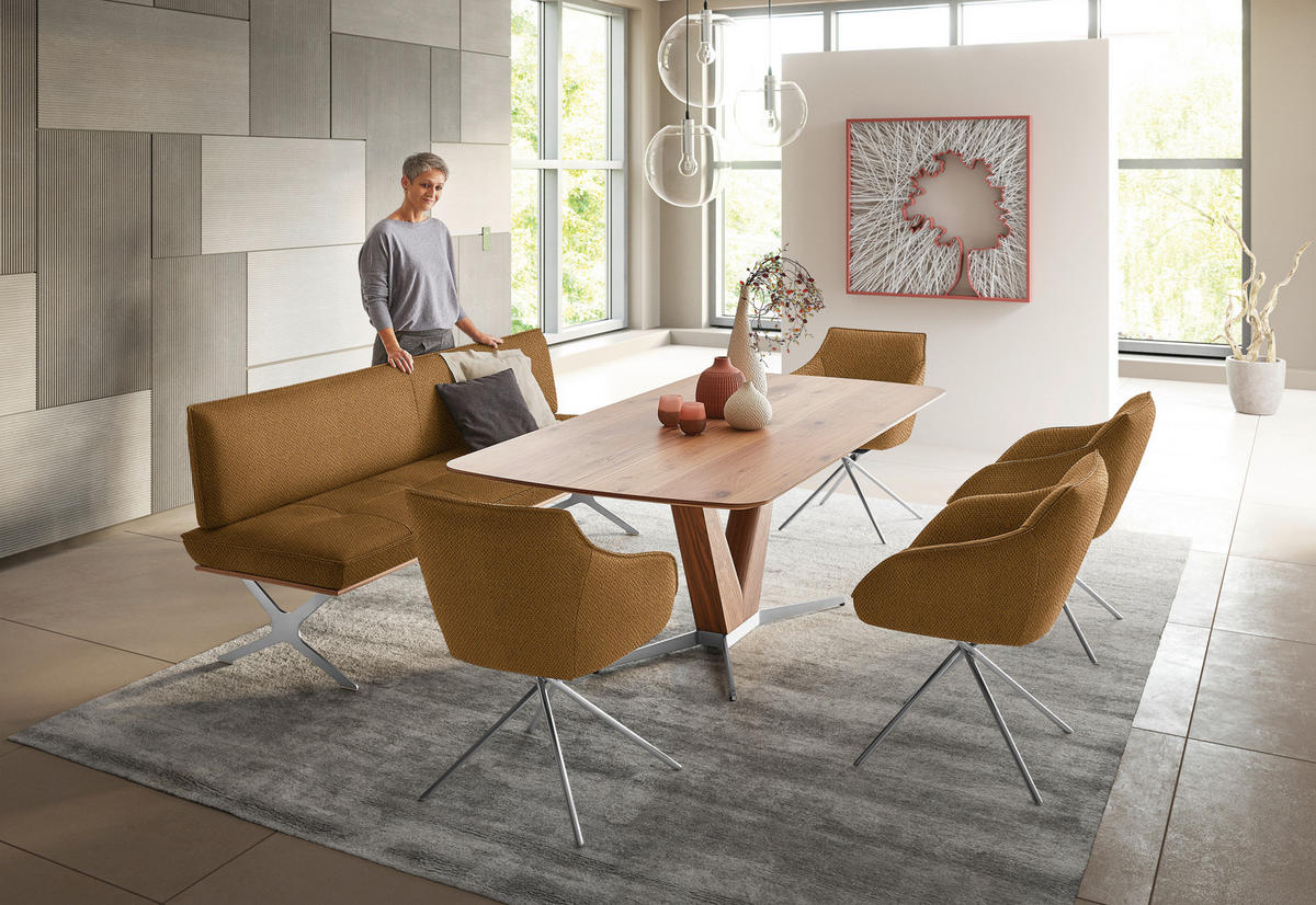 SITZBANK in Holz, Textil Nussbaumfarben, Nickelfarben, Currygelb  - Currygelb/Edelstahlfarben, Design, Holz/Textil (214/88/66cm) - Koinor