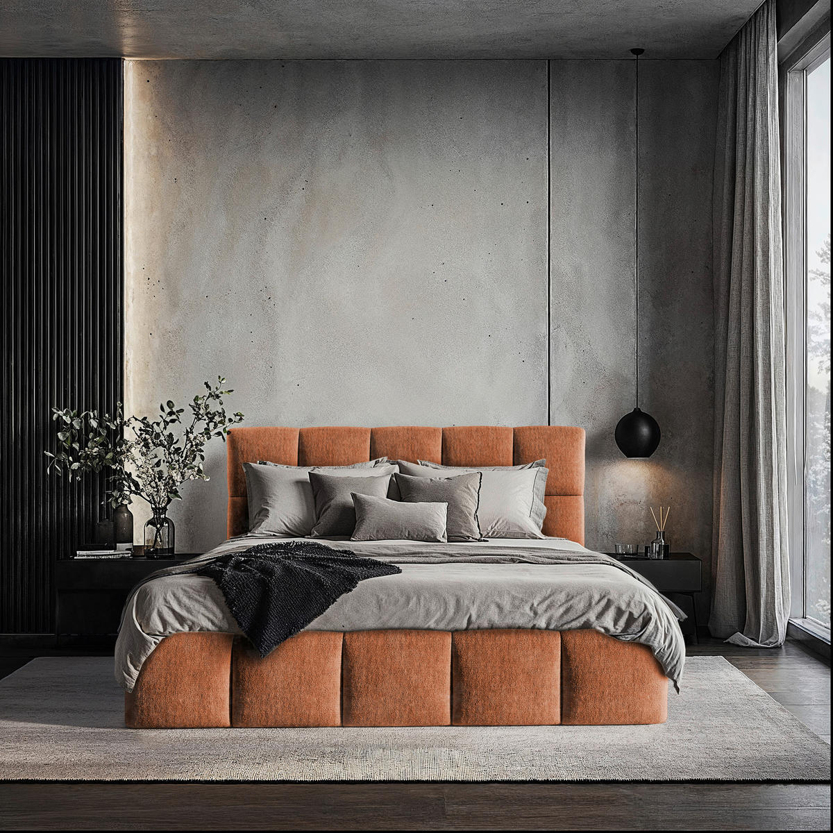 POLSTERBETT 180/200 cm,  in Rostfarben, gepolstertes Kopfteil, Lattenrost, Bettkasten,  - Rostfarben/Schwarz, MODERN, Holz/Holzwerkstoff (180/200cm) - MID.YOU