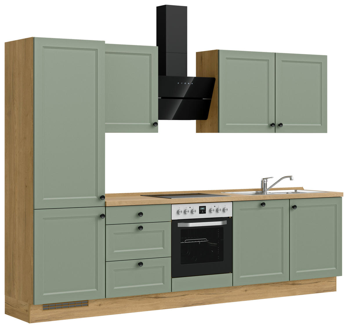 KÜCHENLEERBLOCK 300 cm   in Grün, Eichefarben  - Eichefarben/Schwarz, MODERN, Holzwerkstoff/Metall (300cm) - Nobilia