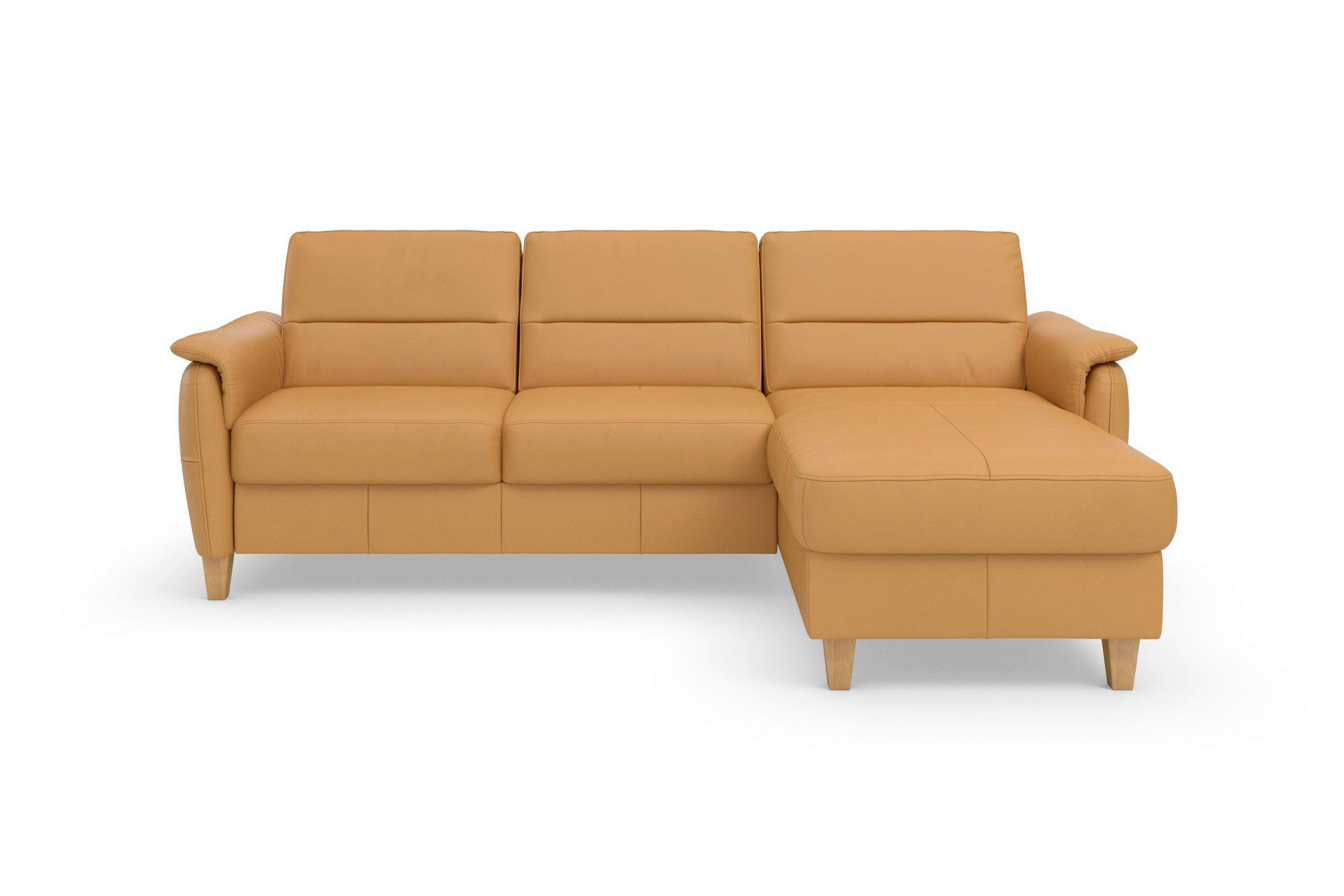 ROHOVÁ SEDAČKA, koža, kari žltá - farba duba/kari žltá, Basics, koža/drevo (244/163cm) - Sit & More