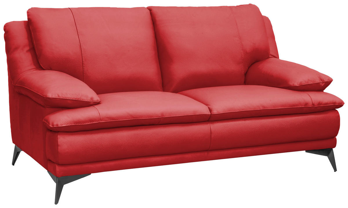 2-SITZER-SOFA Rot Echtleder  - Rot/Schwarz, Design, Leder/Metall (178/92/98cm) - Novel