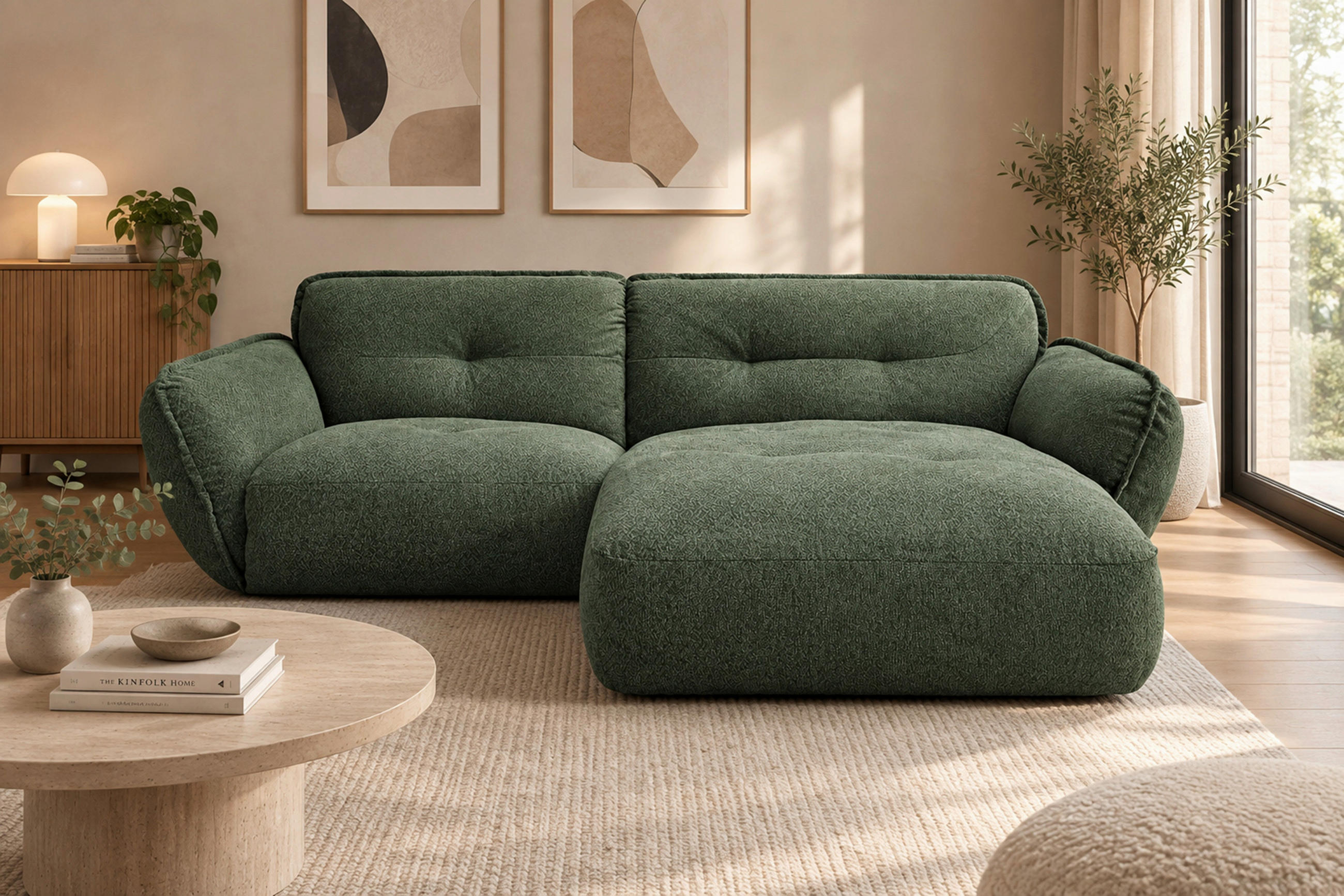 ECKSOFA BE FLUFFY Grün Struktur  - Schwarz/Grün, MODERN, Kunststoff/Textil (269/184cm) - Trendmanufaktur