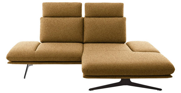 ECKSOFA  in Flachgewebe Currygelb Rücken echt, Armteilverstellung, Drehsitzfunktion  234/155 cm  - Currygelb/Schwarz, Design, Textil/Metall (234/155cm) - Dieter Knoll