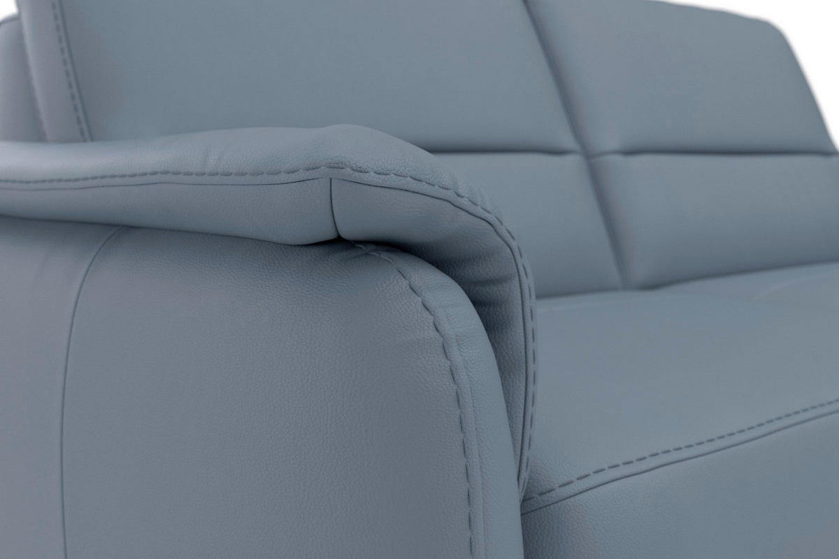 3-SITZER-SOFA PALMERA E Echtleder Graublau  - Graublau/Eichefarben, Basics, Leder/Holz (179/89/89cm) - Sit & More