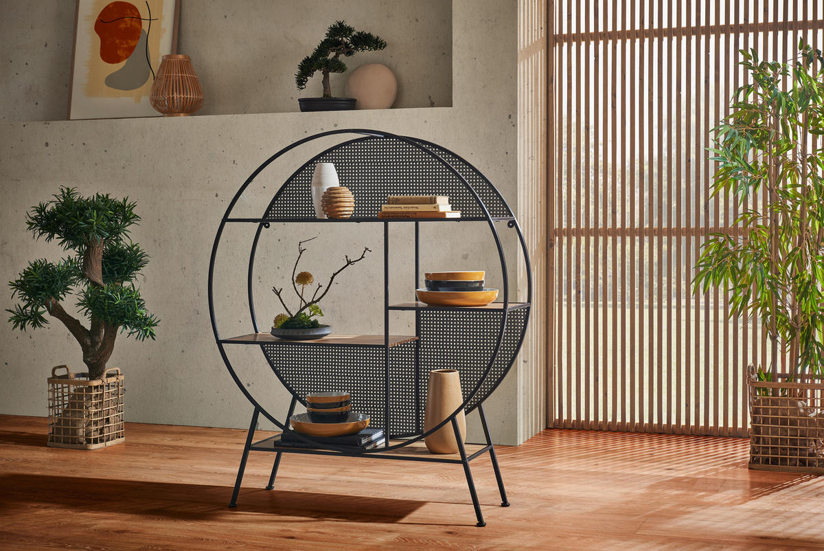 REGAL Schwarz, Eichefarben  - Eichefarben/Schwarz, Trend, Holzwerkstoff/Metall (109,5/131/33cm) - Xora