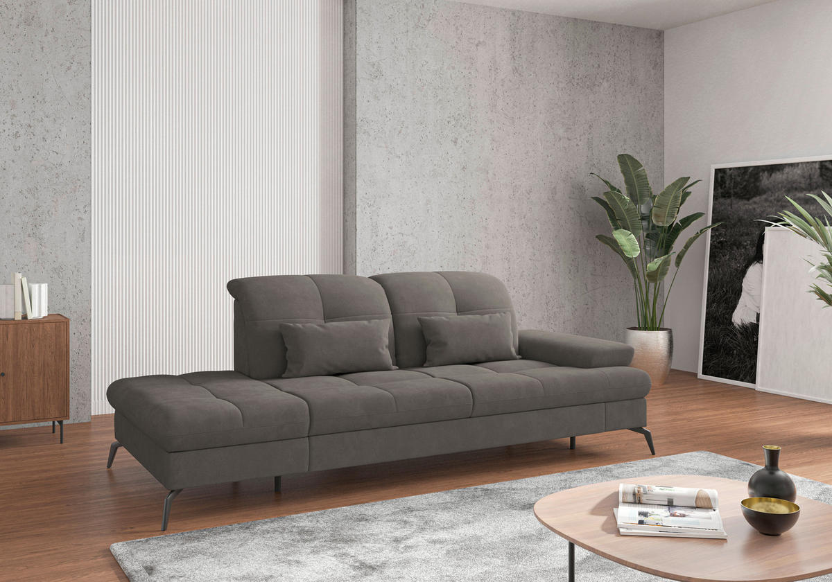 RÉCAMIERE in Flachgewebe Graphitfarben  - Schwarz/Graphitfarben, KONVENTIONELL, Textil/Metall (231/90/122cm) - Sit & More