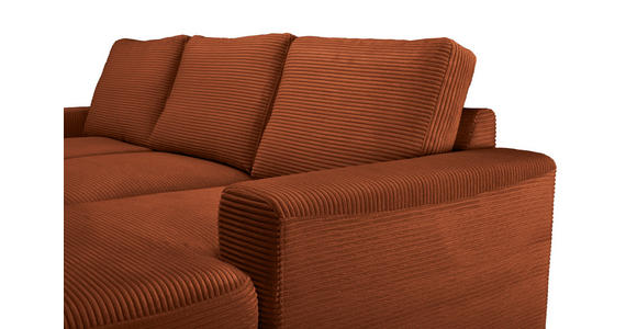 ECKSOFA Rostfarben Cord Rückenkissen, Bettkasten, Schlaffunktion, Rücken echt, Liegefläche im Originalstoff  - Rostfarben/Schwarz, KONVENTIONELL, Textil/Metall (240/150cm) - Carryhome