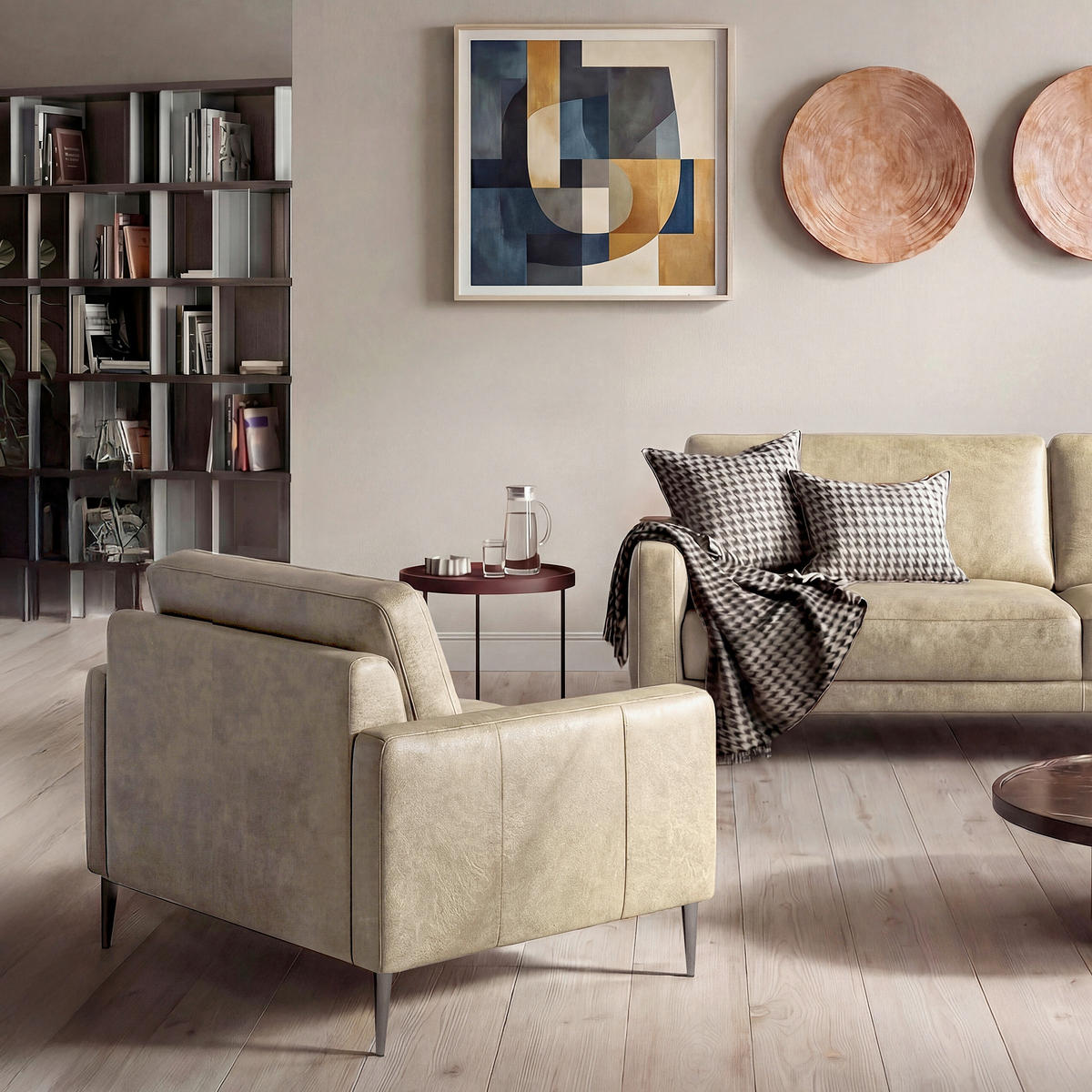 SESSEL 88/85/92 cm  in Lederlook Echtleder Creme  - Schwarzchrom/Creme, Design, Leder/Textil (88/85/92cm) - Livetastic