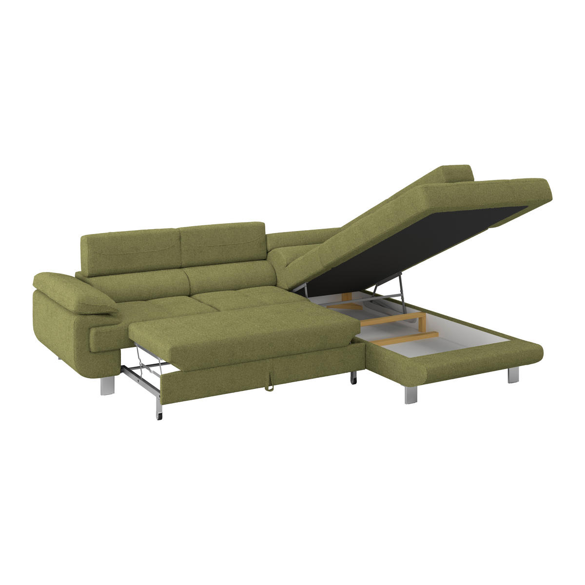 ECKSOFA Khaki Drell  - Khaki, MODERN, Textil/Metall (270/230cm) - MID.YOU
