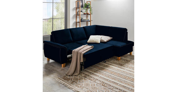 ECKSOFA Blau Flachgewebe  - Blau/Eichefarben, Design, Holz/Textil (253/185cm) - Cantus