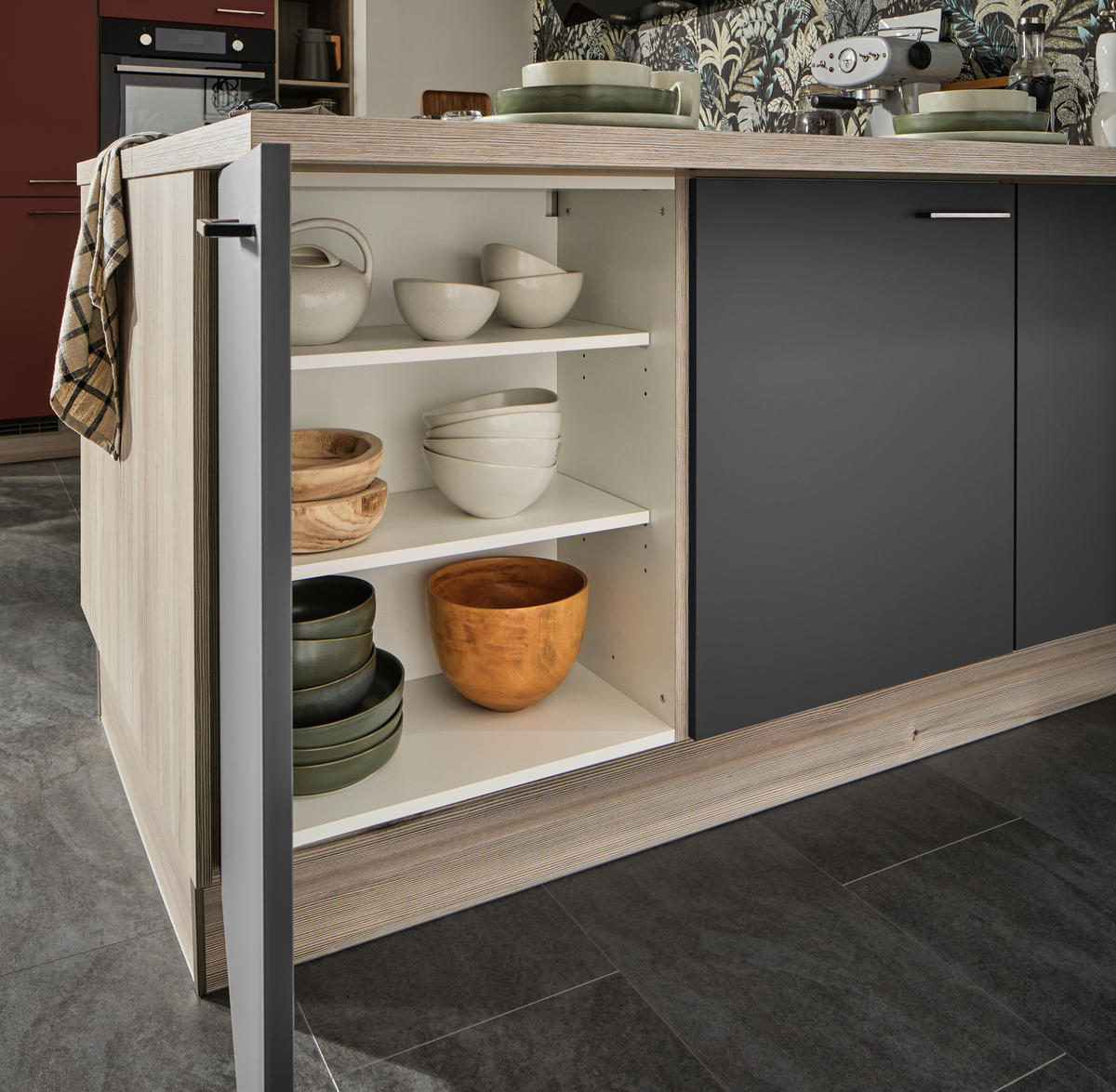 ECKKÜCHE  in Graphitfarben, Hellbraun  - Hellbraun/Schwarz, Design, Holzwerkstoff/Metall (150/280/192cm) - Xora