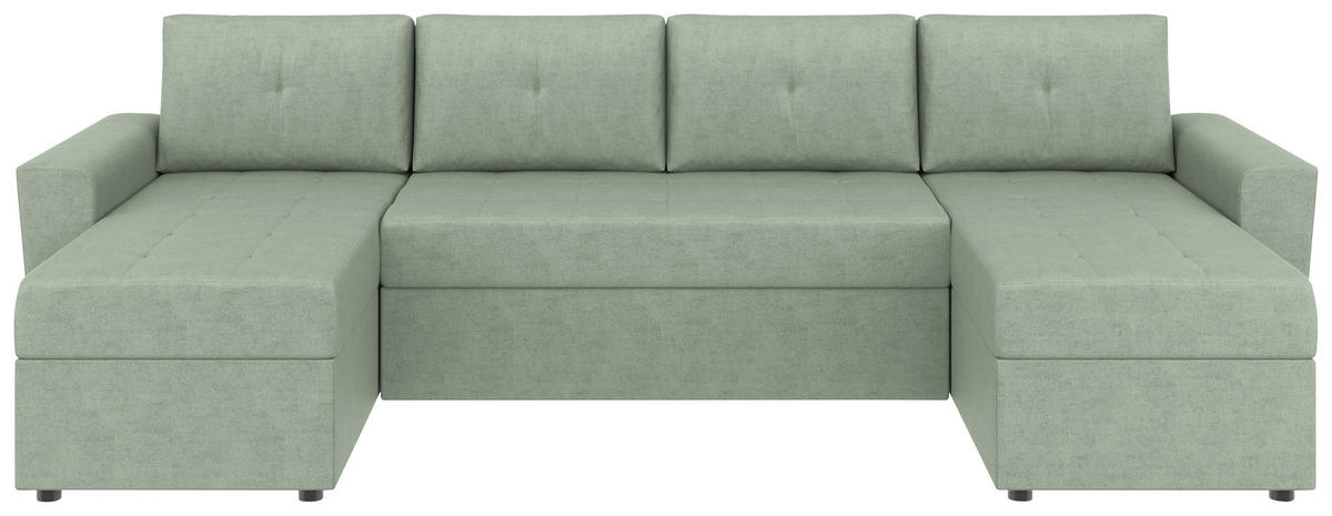 WOHNLANDSCHAFT TERMOLI Mintgrün Jacquard  - Schwarz/Mintgrün, Design, Kunststoff/Textil (155/296/155cm) - MID.YOU