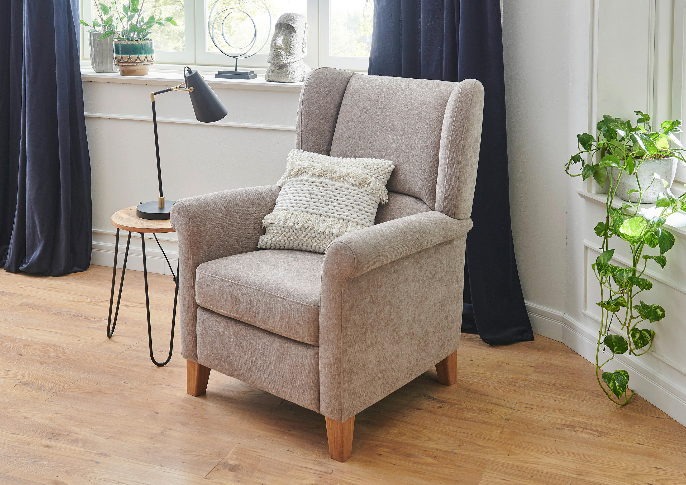 OHRENSESSEL Velours Taupe  - Taupe, KONVENTIONELL, Holz/Textil (80/101/87cm) - Pure Home Comfort