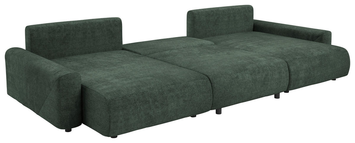 Wohnlandschaft inkl.Funktionen Grün Webstoff  - Schwarz/Grün, MODERN, Kunststoff/Textil (168/337/168cm) - Stylife