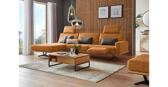 ECKSOFA in Flachgewebe Gelb  - Gelb/Schwarz, Natur, Holz/Textil (170/326cm) - Valnatura