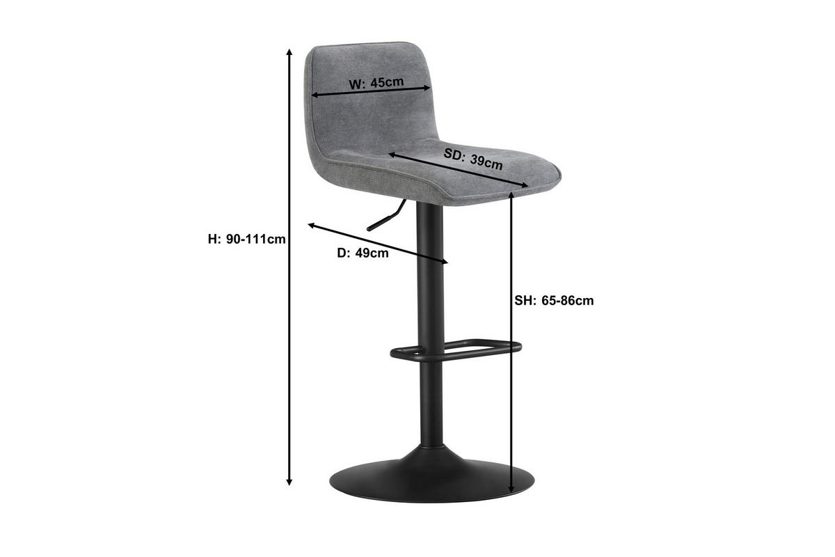 BARHOCKER Webstoff Grau, Schwarz Eisen Stoffauswahl, Sitzfläche 360° drehbar  - Schwarz/Grau, Design, Textil/Metall (45/88-109,5/50cm) - home24