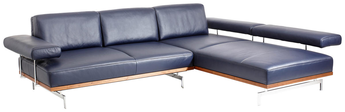 ECKSOFA in Echtleder Blau  295/237 cm  - Blau/Alufarben, Design, Leder (295/237cm) - Joop!