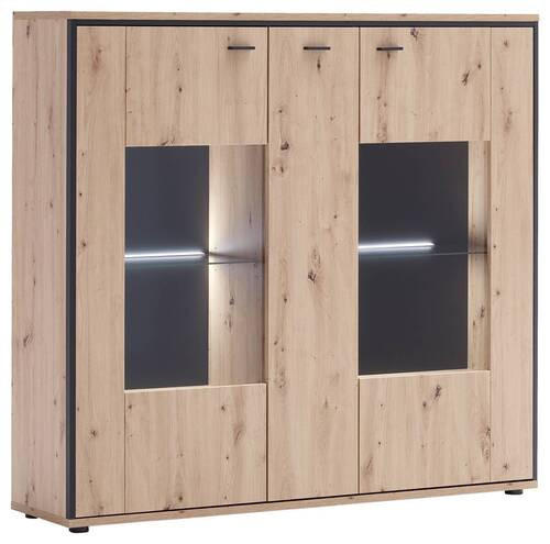 HIGHBOARD Skopje in 153/143/38 cm - Eichefarben/Anthrazit, Design, Glas/Holzwerkstoff (153/143/38cm) - MID.YOU