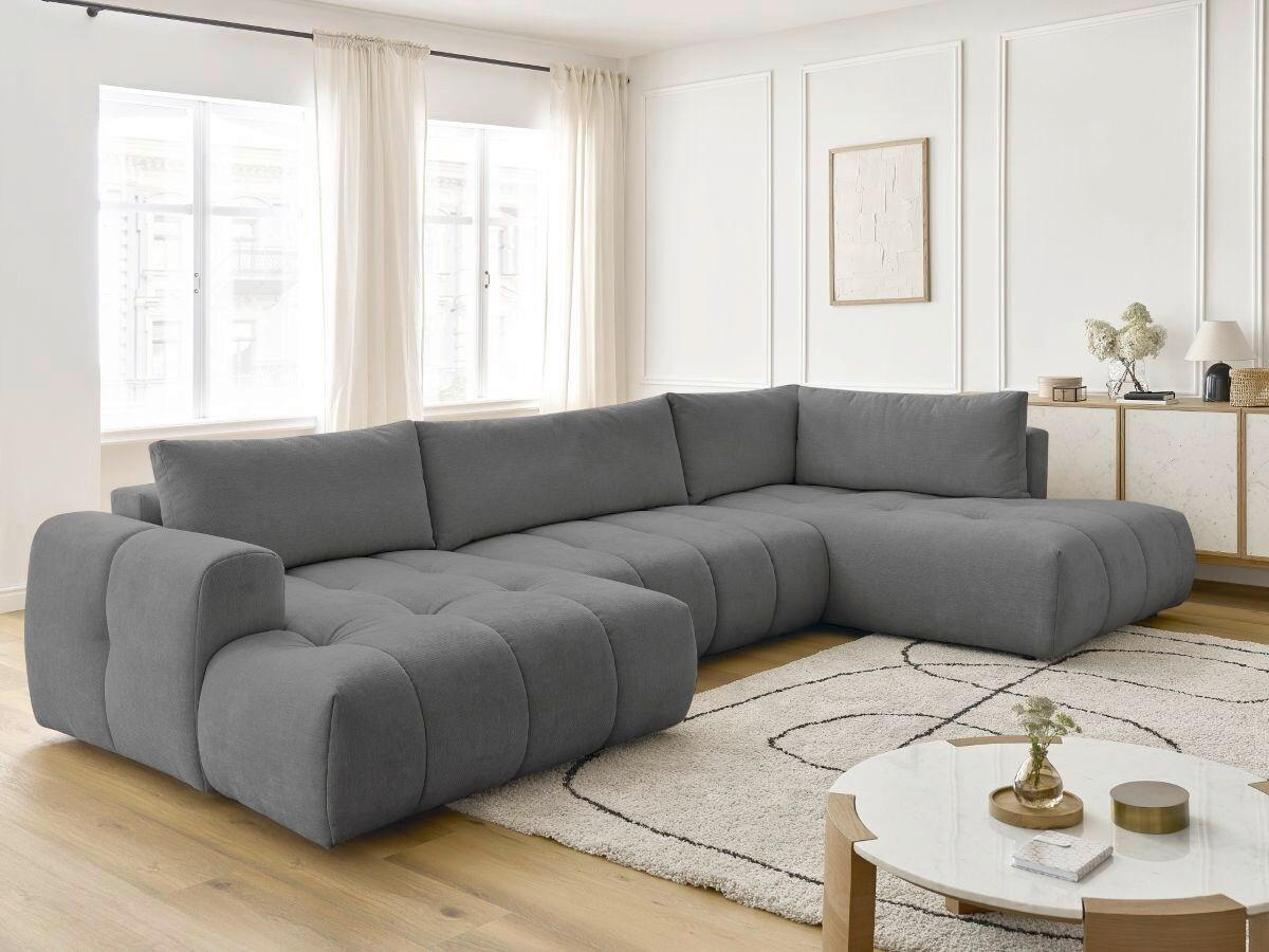 WOHNLANDSCHAFT  FUJI  Dunkelgrau Leinenoptik  - Dunkelgrau/Schwarz, MODERN, Kunststoff/Textil (160/377/204cm)