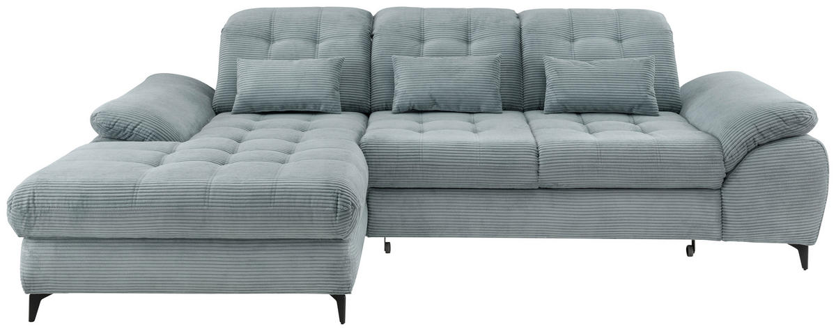 ECKSCHLAFSOFA in Cord Hellblau  - Schwarz/Hellblau, Modern, Textil/Metall (189/273cm) - Livetastic