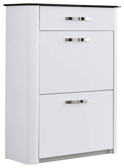 SCHUHSCHRANK Silberfarben, Alufarben, Weiß Hochglanz  - Chromfarben/Weiß Hochglanz, Basics, Glas/Holzwerkstoff (71/97/35cm) - Moderano