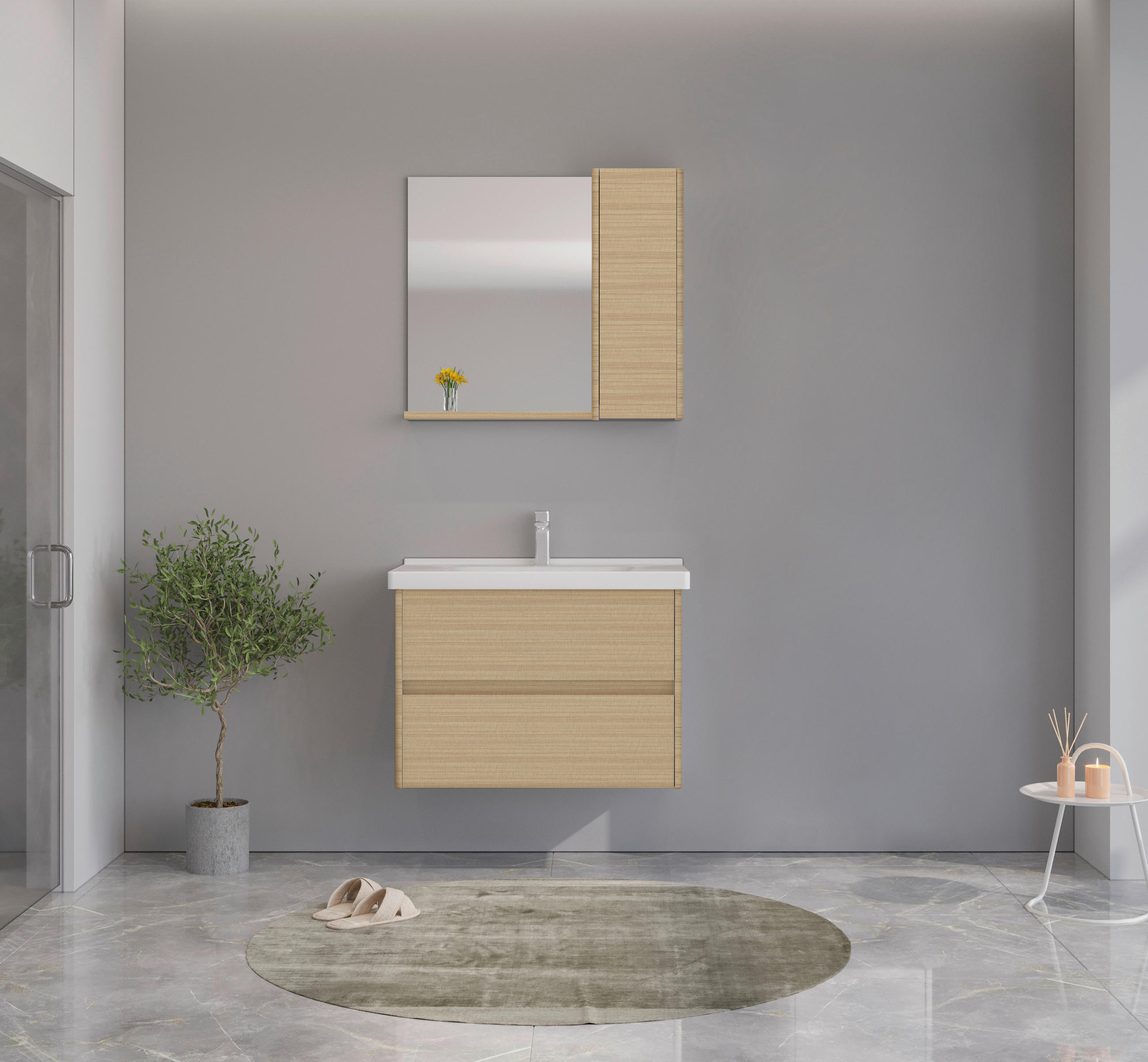 BADEZIMMER 3-teilig  in  - Eichefarben/Weiß Hochglanz, MODERN, Glas/Keramik (80/119/45cm) - MID.YOU