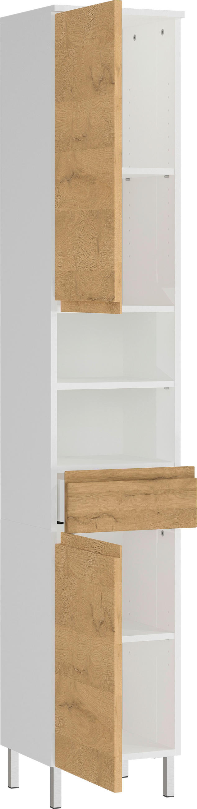 HOCHSCHRANK 34/190/34 cm  - Chromfarben/Eichefarben, MODERN, Holzwerkstoff/Metall (34/190/34cm) - Germania