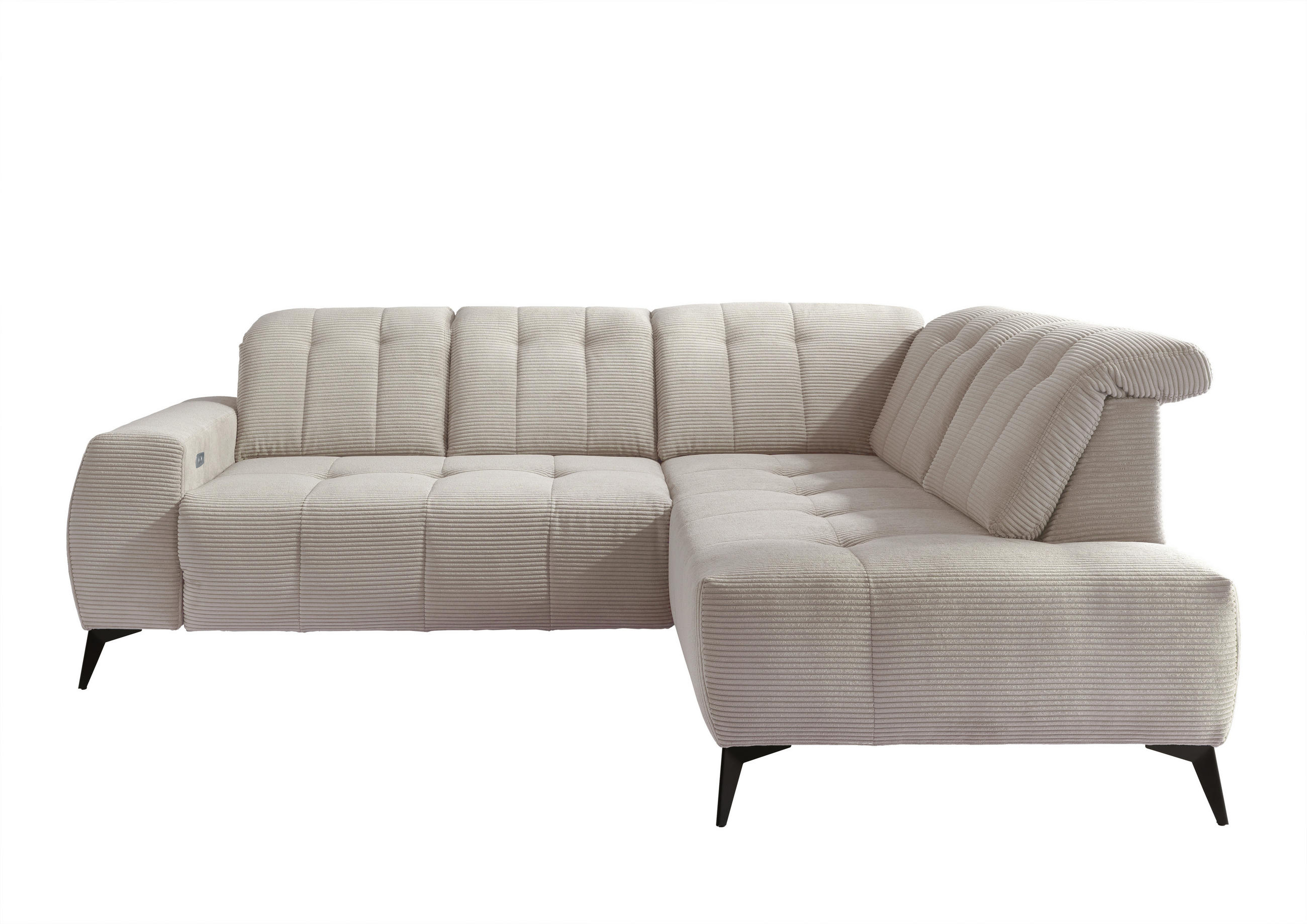 ECKSOFA Beige Cord  - Beige/Schwarz, MODERN, Textil/Metall (261/200cm) - Livetastic