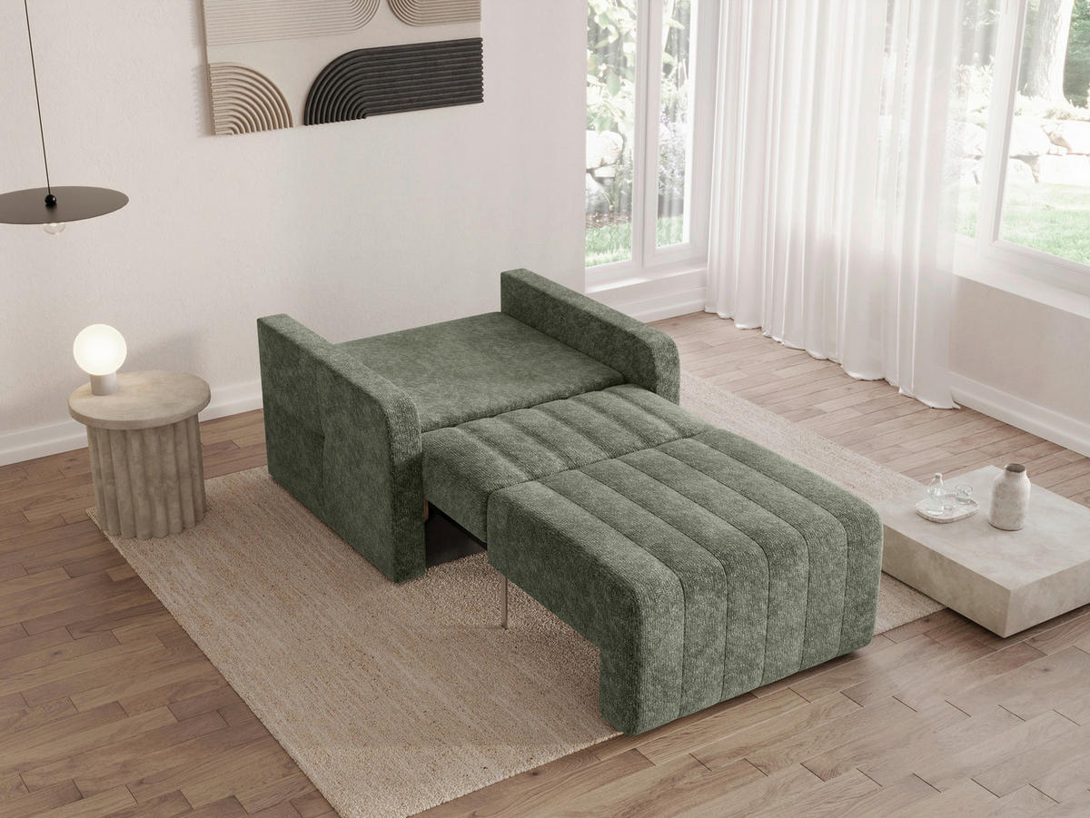 SCHLAFSESSEL Chenille Dunkelgrün Liegefunktion Rücken echt  inkl.  - Dunkelgrün/Schwarz, MODERN, Kunststoff/Textil (101/87/101cm) - Milino