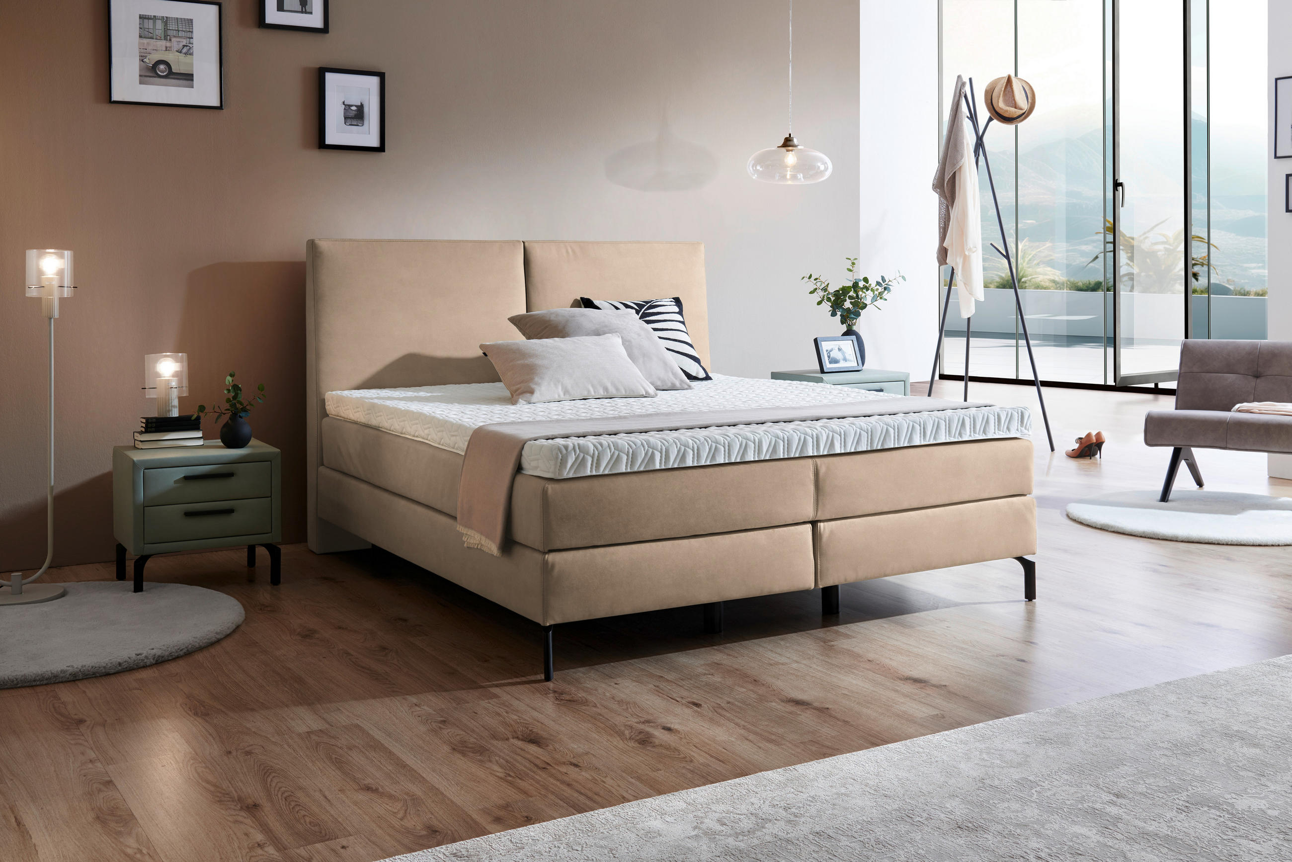 BOXSPRINGBETT 180/200 cm  in Beige  - Beige/Schwarz, KONVENTIONELL, Textil/Metall (180/200cm) - Dieter Knoll