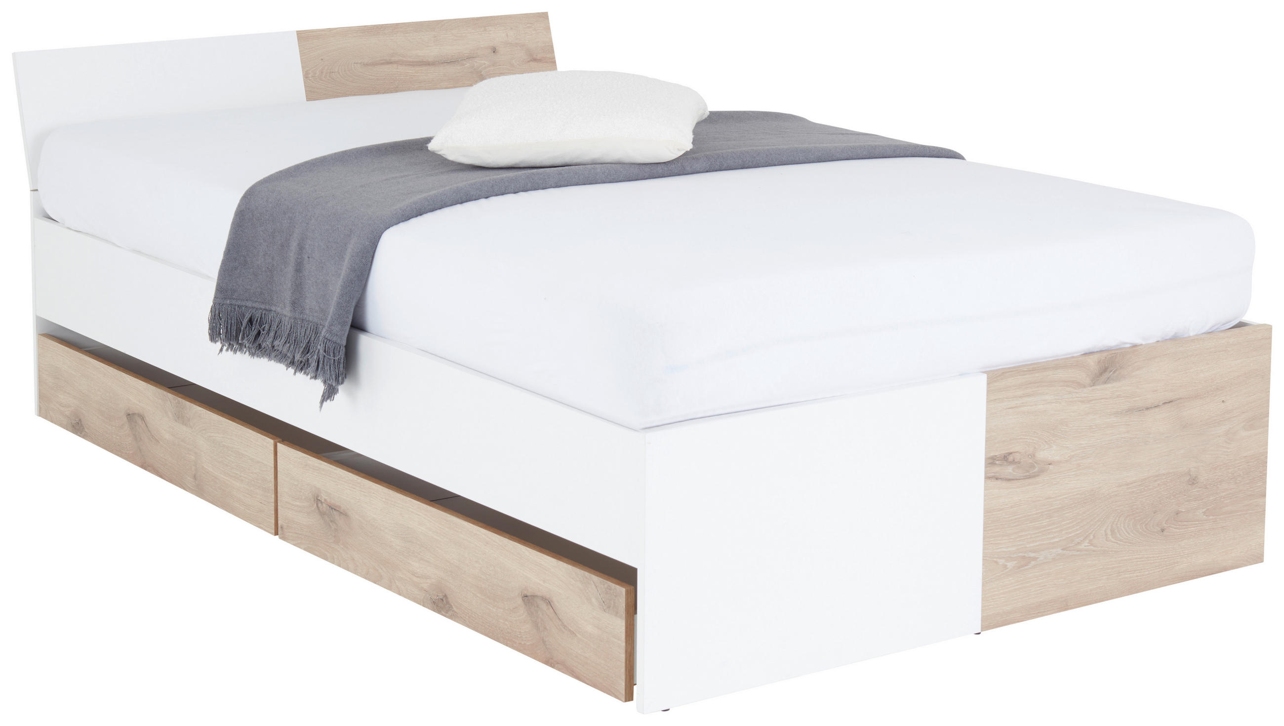 BETT 120/200 cm  in Weiß, Eichefarben  - Eichefarben/Weiß, KONVENTIONELL (120/200cm) - MID.YOU