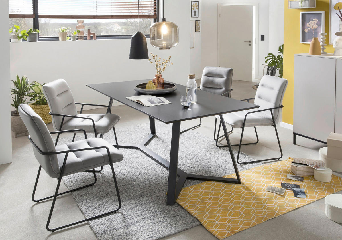 ESSTISCH rechteckig Schwarz, Dunkelgrau  - Dunkelgrau/Schwarz, Design, Holzwerkstoff/Metall (180/90/75cm) - Livetastic