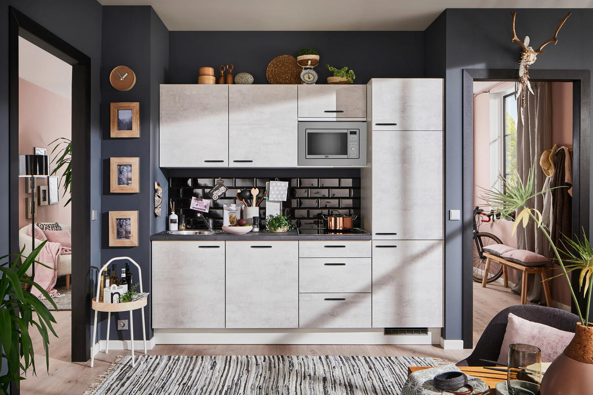 KÜCHENBLOCK 240 cm   in Graphitfarben, Weiß  - Schwarz/Graphitfarben, Design, Holzwerkstoff/Metall (240cm) - Pino