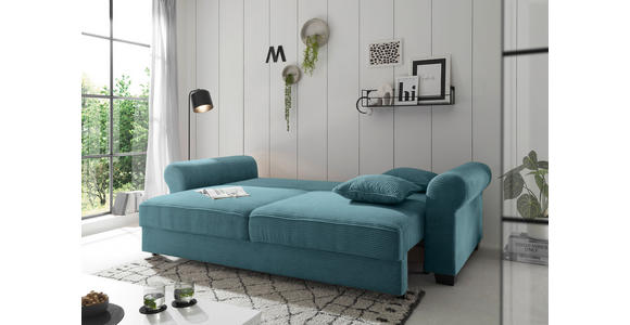 SCHLAFSOFA  mit Stoffauswahl, Liegefunktion, Rücken echt Cord Azurblau  - Azurblau/Schwarz, KONVENTIONELL, Kunststoff/Textil (247/95/125cm) - Hom`in