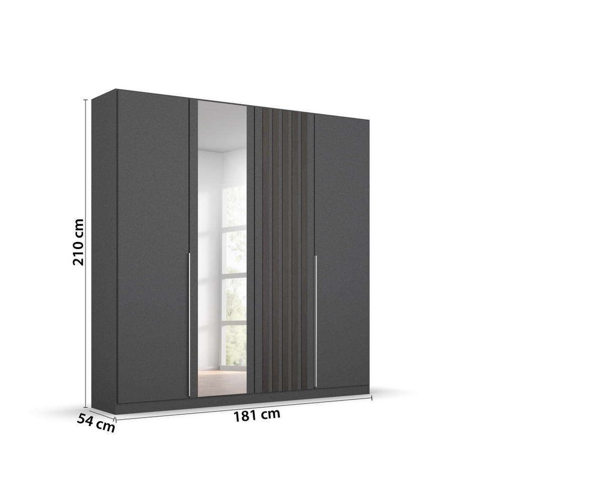 DREHTÜRENSCHRANK 181/210/54 cm 4-türig Grau  - Alufarben/Grau, MODERN, Holzwerkstoff/Metall (181/210/54cm) - Rauch Möbel