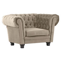 CHESTERFIELD-SESSEL Flachgewebe Beige    - Dunkelbraun/Beige, LIFESTYLE, Holz/Textil (130/79/93cm)