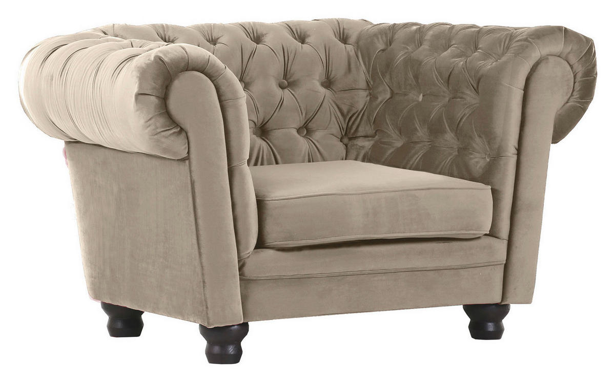 CHESTERFIELD-SESSEL Flachgewebe Beige    - Dunkelbraun/Beige, LIFESTYLE, Holz/Textil (130/79/93cm)