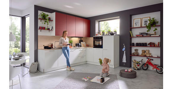 EINBAUKÜCHE - Eichefarben/Rot, Design, Holzwerkstoff - Dieter Knoll