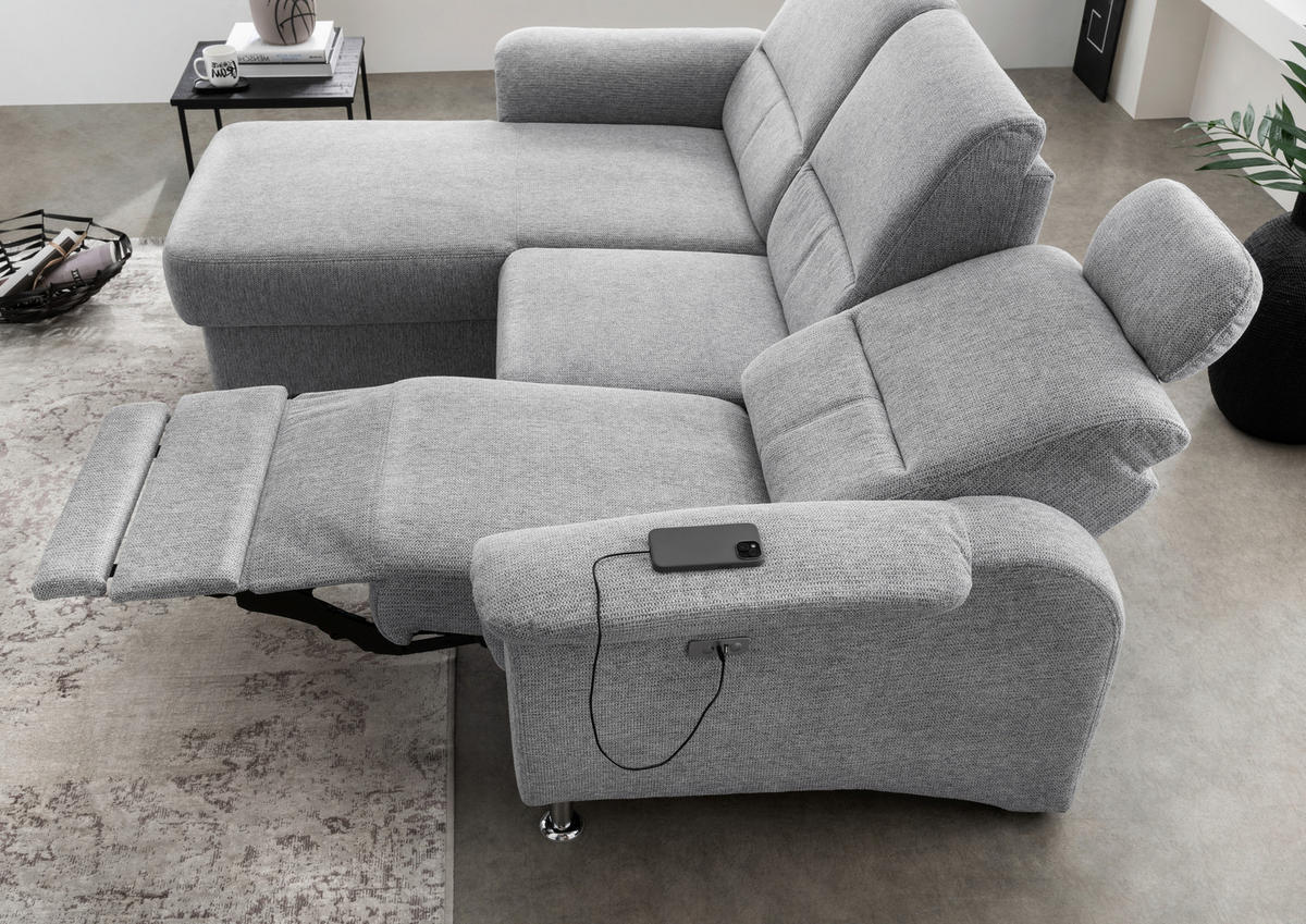ECKSOFA in Chenille Silberfarben  - Chromfarben/Silberfarben, Modern, Textil/Metall (165/231cm) - Livetastic