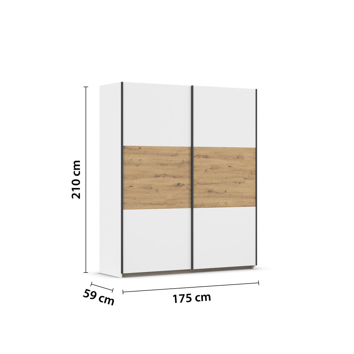 SCHWEBETÜRENSCHRANK in Weiss, Eiche Artisan  - Weiss/Eiche Artisan, Modern, Holzwerkstoff/Metall (175/210/59cm) - Rauch Möbel