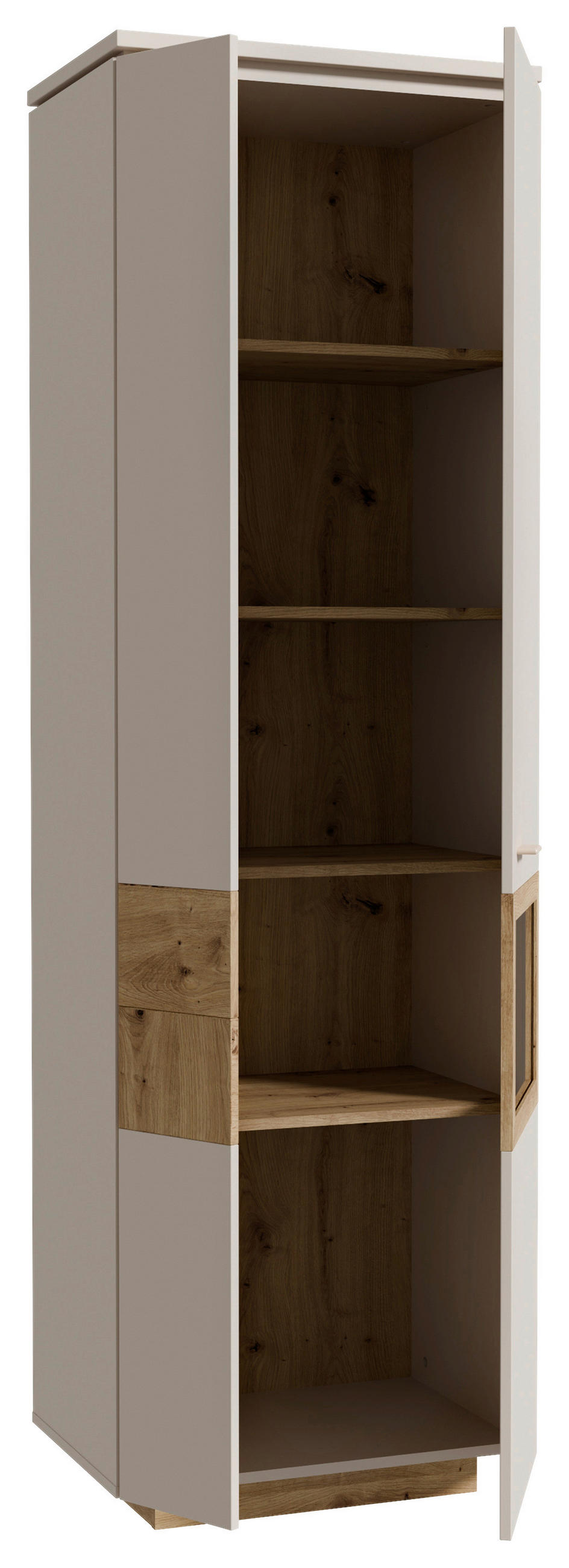 VITRINA, barve hrasta, peščene barve - siva/barve hrasta, Moderno, kovina/umetna masa (60,7/197,2/41,6cm) - Hom`in