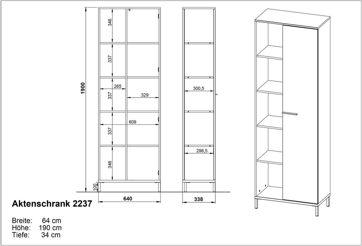 AKTENSCHRANK Graphitfarben  - Graphitfarben, Design, Holzwerkstoff (64/190/34cm) - Germania