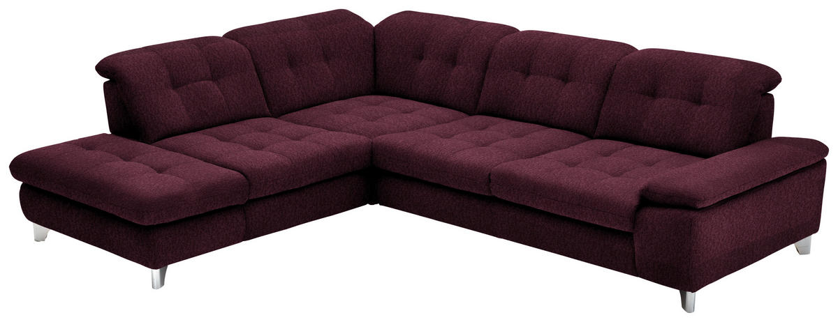 ECKSOFA in Chenille Aubergine  - Chromfarben/Aubergine, Design, Textil/Metall (260/310cm) - Beldomo Speed