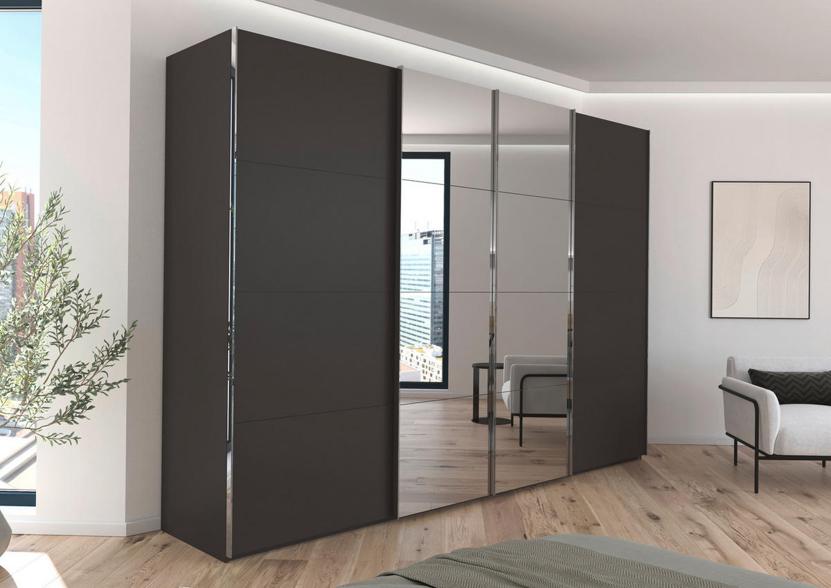 SCHWEBETÜRENSCHRANK 4-türig Graphitfarben  - Chromfarben/Graphitfarben, Design, Holzwerkstoff/Metall (316/223/68cm) - Novel