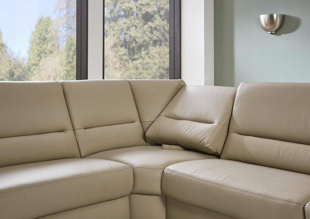 ECKSOFA in Echtleder Perlmutt  249/290 cm  - Perlmutt/Schwarz, KONVENTIONELL, Leder/Metall (249/290cm) - Beldomo Premium