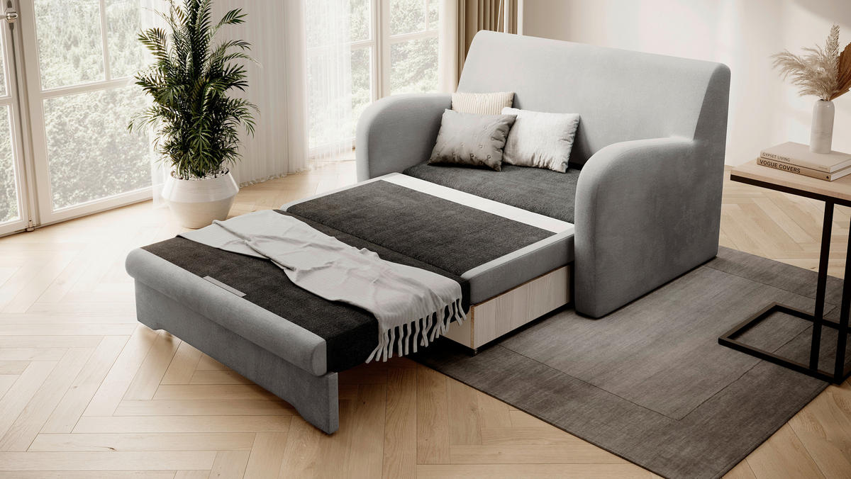 SCHLAFSOFA in Samt Hellgrau  - Hellgrau/Schwarz, Design, Kunststoff/Textil (244/97/97cm) - MID.YOU
