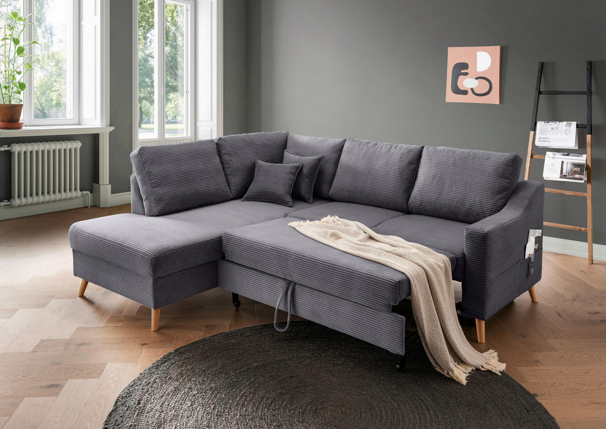 ECKSOFA in Cord Grau  - Naturfarben/Grau, MODERN, Holz/Textil (200/230cm) - Livetastic